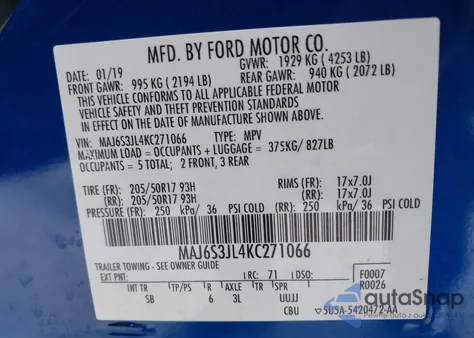 2019 Ford Ecosport Ses from USA, damaged, VIN MAJ6S3JL4KC271066